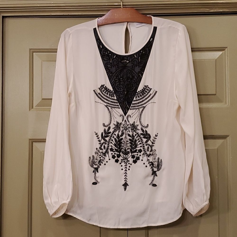 Amanda Uprichard ivory silk beaded blouse